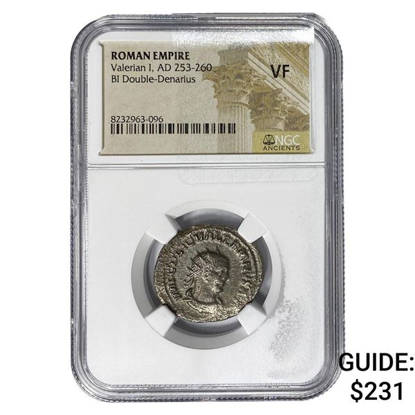 Roman Valerian I, AD 253-260 BI Dbl-Denarius NGC
