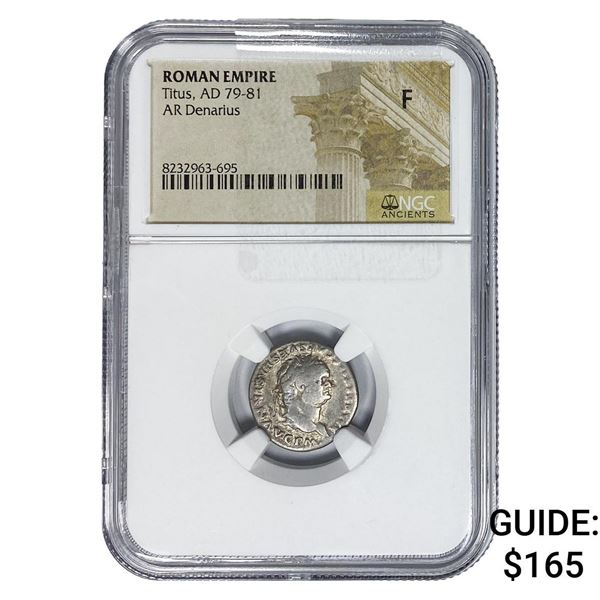 Roman Titus, AD 79-81 Silver Denarius NGC F