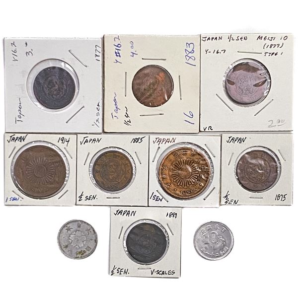 [10 Coins]1875-1946 Japan 1/2 Sen/1 Sen/10 Sen Lot