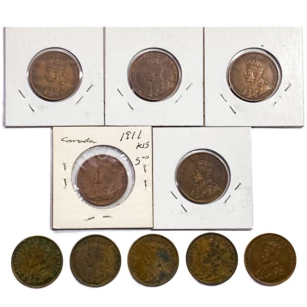 [10 Coins] 1911 Canada 1 Cent