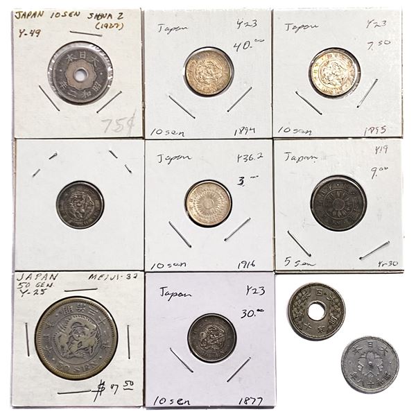 [10 Coins]1877-1943 Japan 5 Sen/10 Sen/50 Sen Lot