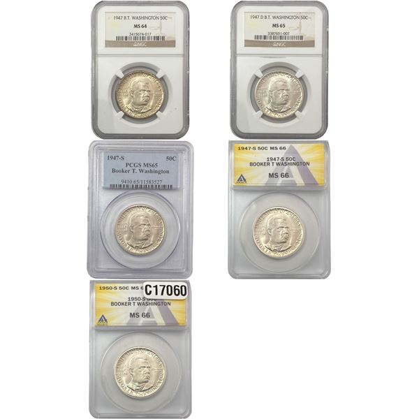 [5 Coins] 1947-1950 Booker T Half Dollar ANACS/PCGS/NGC MS64-66