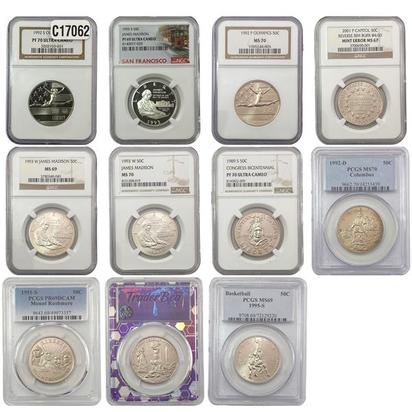 [11 Coins] 1989-2011 Mixed Silver Half Dollar Coins PCGS/NGC PF/MS69-70