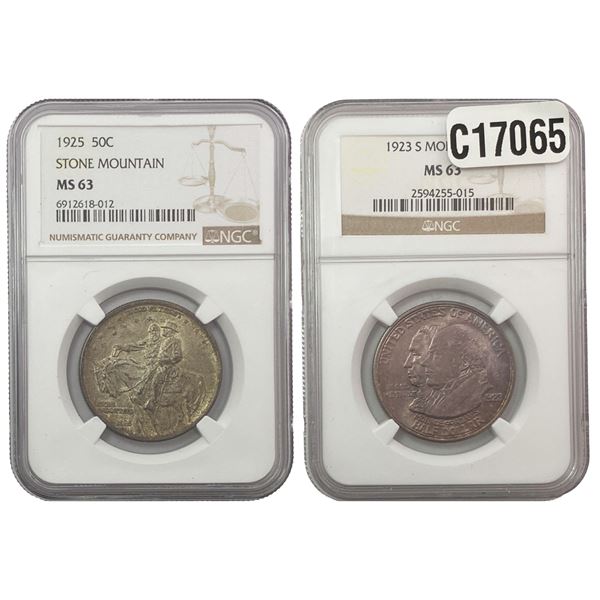 [2 Coins] 1923-1925 Morgan Silver Half Dollar NGC MS63
