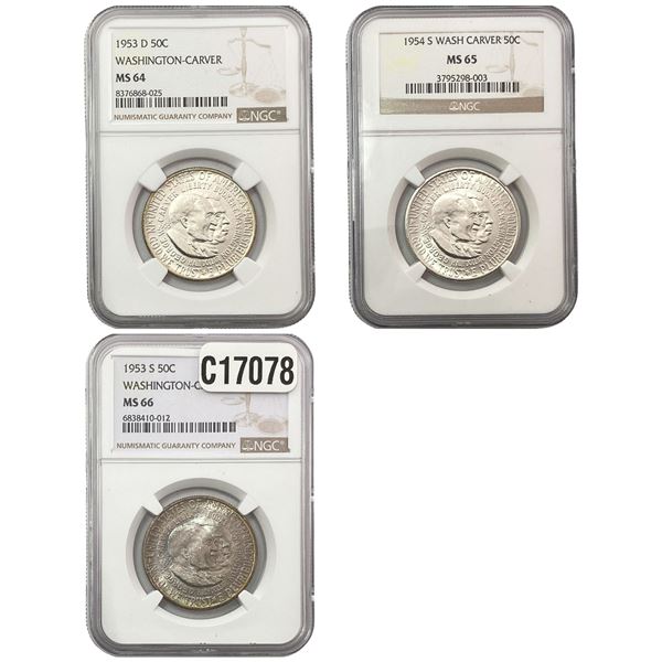 [3 Coins] 1953-1954 Washington Carver Half Dollar NGC MS64-66