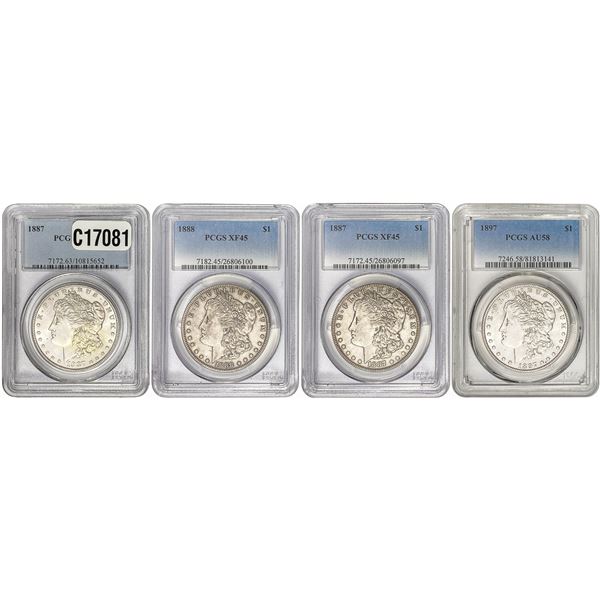 [4 Coins] 1887-1897 Morgan Silver Dollar PCGS XF/AU/MS45-63