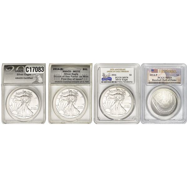 [4 Coins] 2012-2016 Mixed Silver Dollars ANACS/PCGS MS69-70