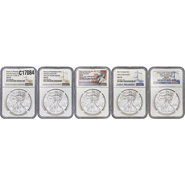 [5 Coins] 2011-2017 Silver Eagle NGC MS69-70
