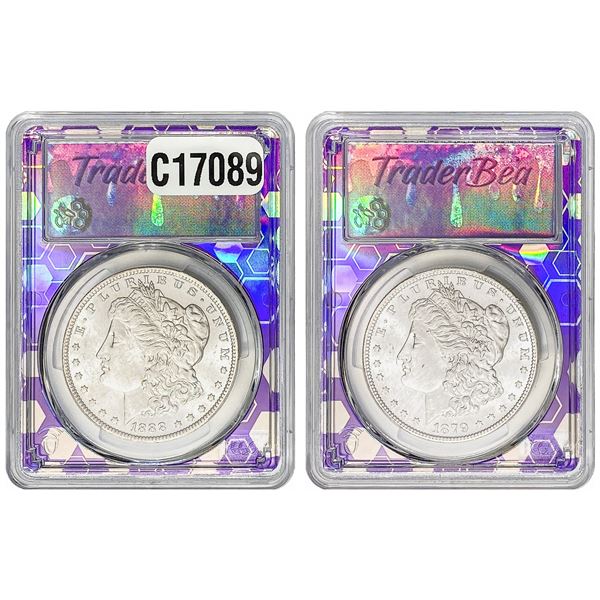 [2 Coins] 1879-1888 Morgan Silver Dollar PCGS MS63-64+