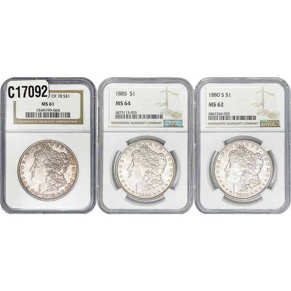 [3 Coins] 1878-1885 Morgan Silver Dollar NGC MS61-64