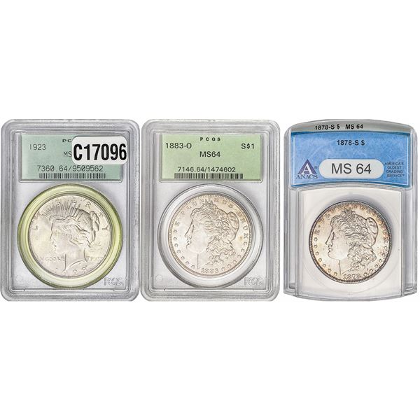 [3 Coins] 1878-1923 Mixed Silver Dollars PCGS/NGC MS64