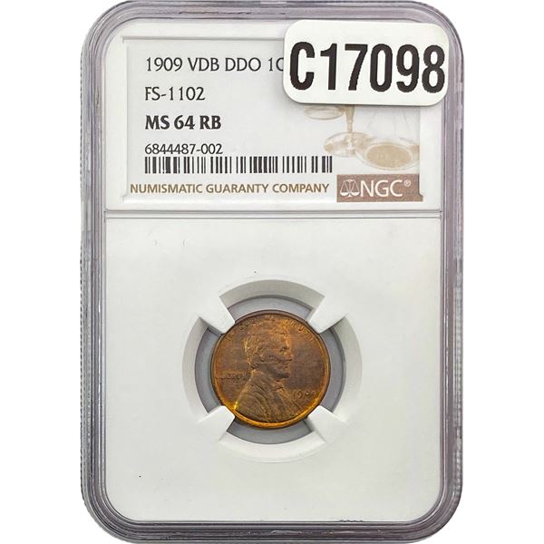 1909 VDB DDO Wheat Cent NGC MS64 RB