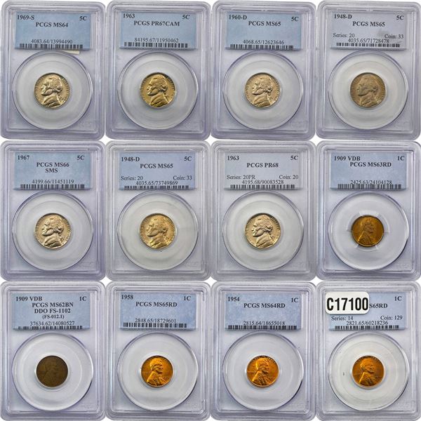 [12 Coins] 1909-1969 Wheat & Jefferson Coins PCGS PR/MS62-67