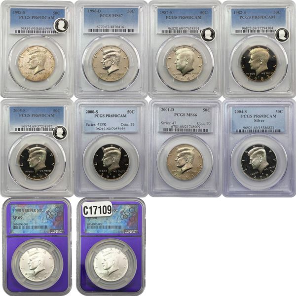 [10 Coins] 1982-2005 Kennedy Half Dollar PCGS/NGC SP/PR/MS66-69