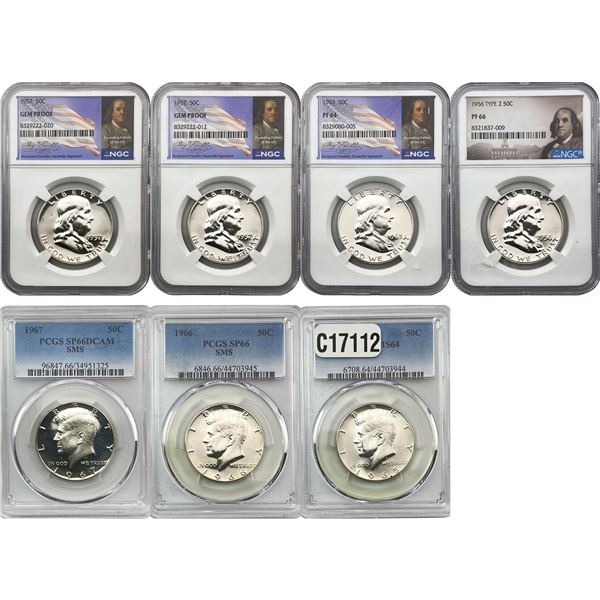 [7 Coins] 1956-1967 Various Silver Half Dollars PCGS/NGC PF/MS64-66