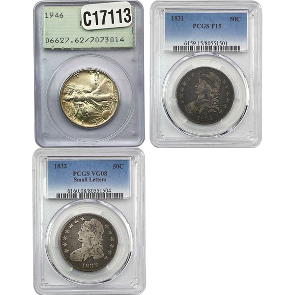 [3 Coins] 1831-1946 Various U.S. Coins PCGS F/VG/MS8-62