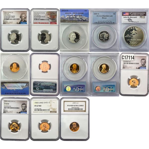 [13 Coins] 1958-2022 Various U.S. Coins ANACS/PCGS/NGC PF/MS67-70