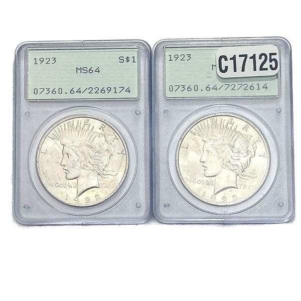 [2 Coins] 1923 Silver Peace Dollar PCGS MS64