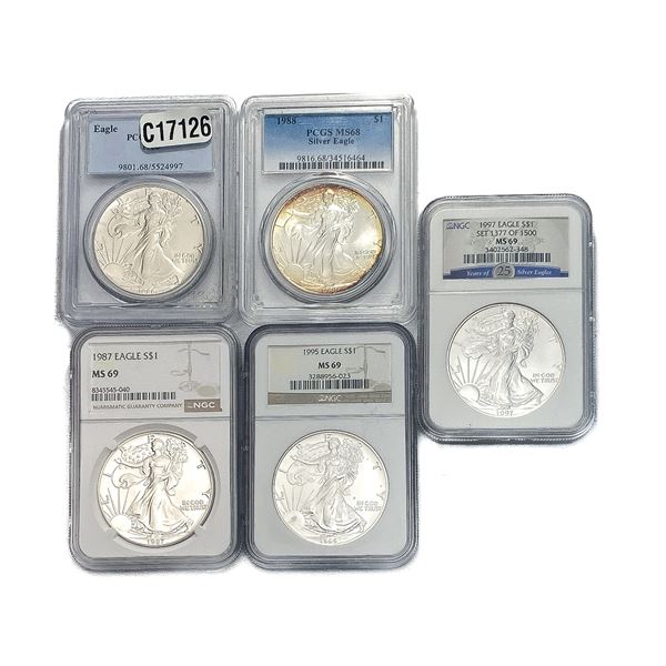 [5 Coins] 1986-1997 Silver Eagle PCGS/NGC MS68-69