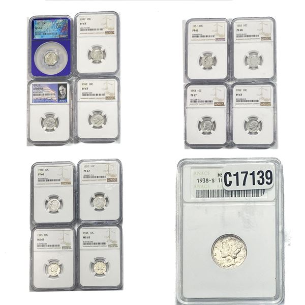 Various Dates Mixed U.S. 10C ANACS/NGC PF/MS65-68