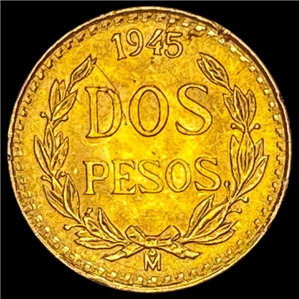 1945 Mexico Gold 2 Pesos SUPERB GEM BU
