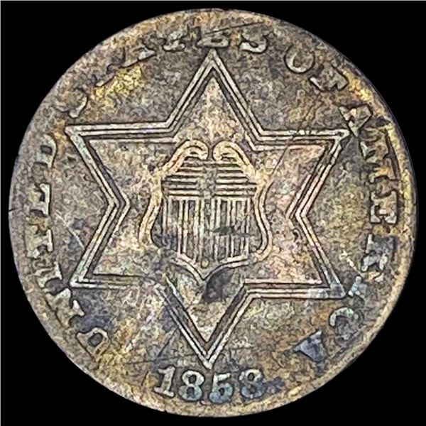 1858 Silver Three-Cent Piece LIGHTLY CIRCULATED