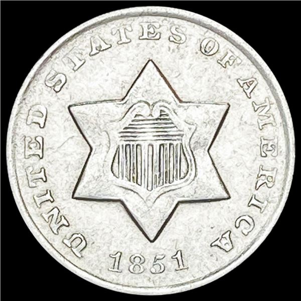 1851 Silver Three-Cent Piece NEARLY UNCIRCULATED