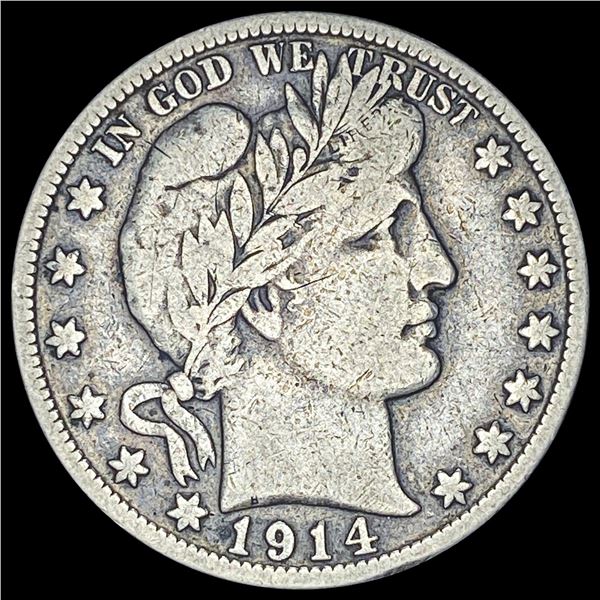 1914-S Silver Barber Half Dollar LIGHTLY CIRCULATED