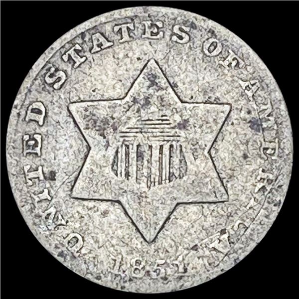 1851 Silver Three-Cent Piece NICELY CIRCULATED