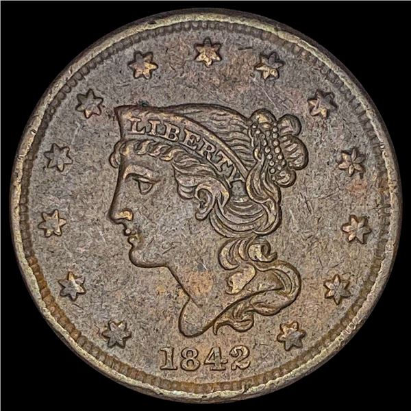 1842 Braided Hair Large Cent NEARLY UNCIRCULATED