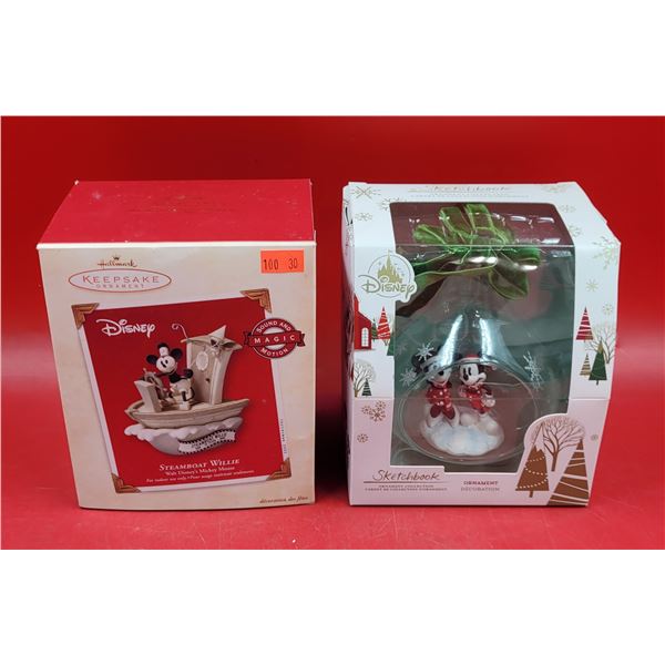Hallmark Keepsake Steamboat Willie Ornament & Sketchbook Mickey/Minnie Ornament
