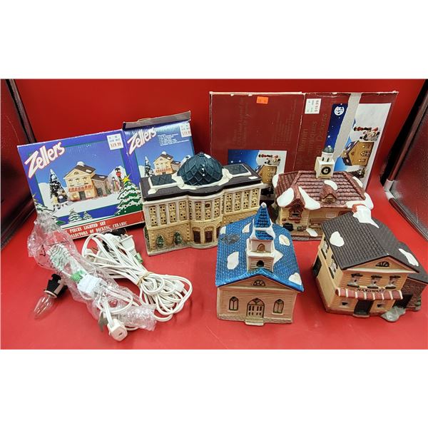 4 Christmas Village Illuminated Buildings