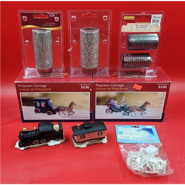 Christmas Village Accessories w/ Carriage, Train, Lights, & More