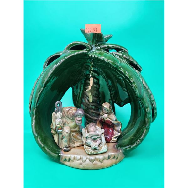 Ceramic Palm Frond Nativity Scene Figurine