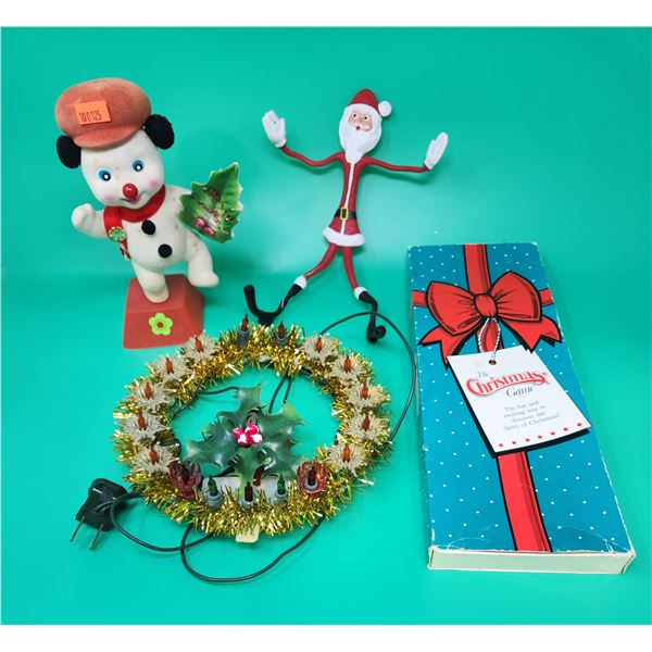 VTG Christmas Game, Light-Up Wreath & Figurines