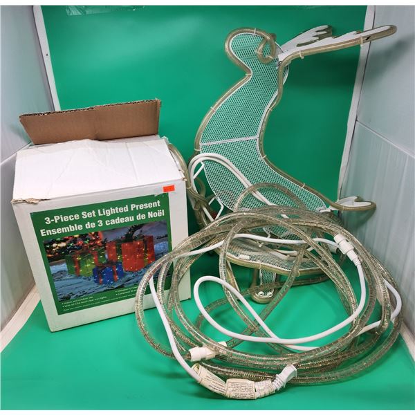 3-Piece Lighted Present Set & Light-Up Reindeer