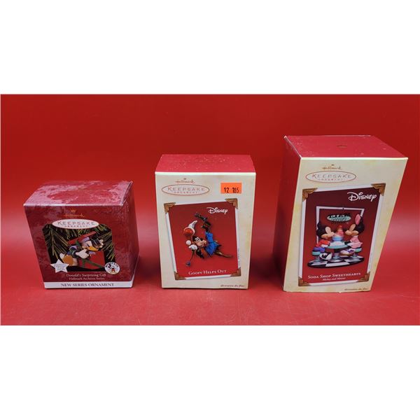 3 Hallmark Keepsake Disney Ornaments w/ Donald's Surprising Gift, Goofy Helps Out, & More