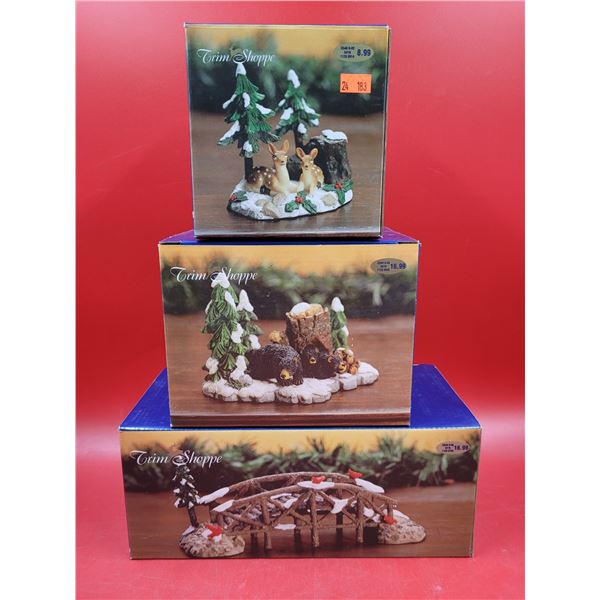 Trim Shoppe Winter Village Figurines w/ Deer, Bears, & Bridge