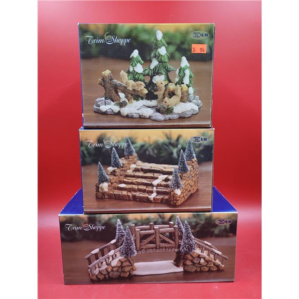 Trim Shoppe Winter Village Figurines w/ Squirrels, Steps, & Bridge