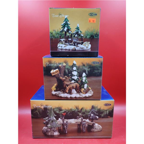 Trim Shoppe Winter Village Figurines w/ Pond, Moose, & Bridge