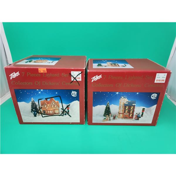 2 Dickens' Ceramic Winter Village Buildings (Bank & House)