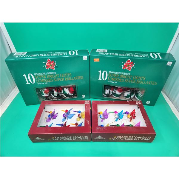 Indoor Snowman String Lights & Glass Hummingbird Ornaments