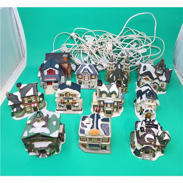 Lot of Assorted Winter Village Buildings w/ Train Station, Laundromat, & More