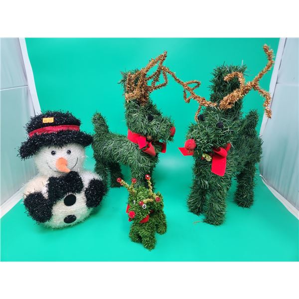 Lot of Faux Evergreen Reindeer & Snowman Decor