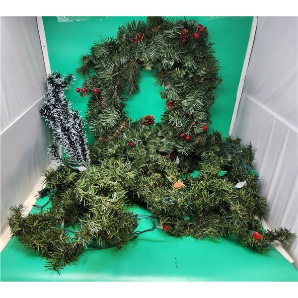 Faux Evergreen Wreath & Lighted Decor