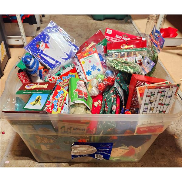 Christmas Decor Lot w/ Foam Stickers, Greeting Card Holder, Holly Leaves Garland, Fabric, & More