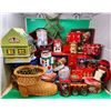 Image 1 : Assorted Christmas Cannisters & Decor w/ Snowman Tin, Train Tins, Santa's Boot Basket, & More