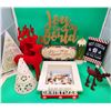 Image 1 : Christmas Decor Lot w/ Signs, Velvet Reindeer, Tree Tealight Holder, & More