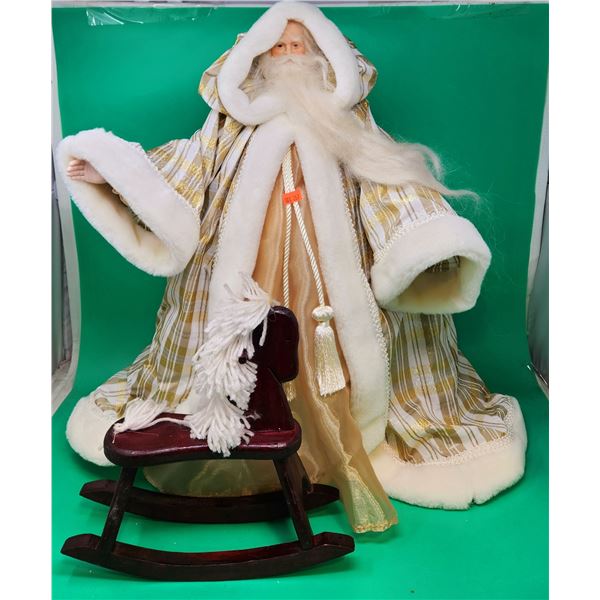 Father Christmas Tree Topper & Small Wooden Rocking Horse Decor