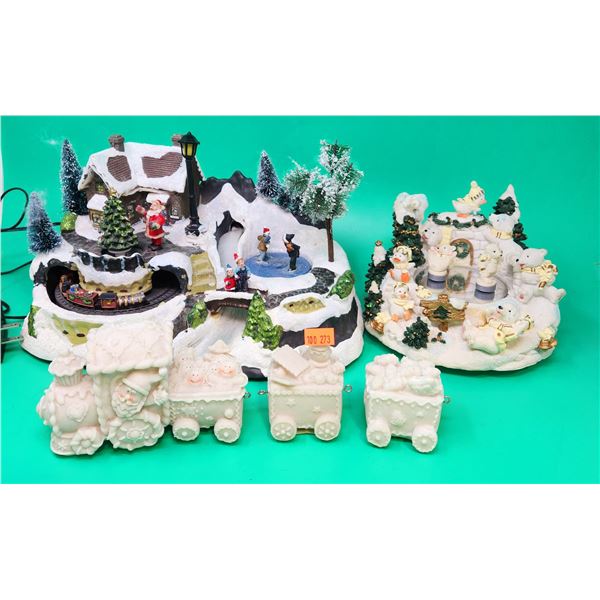 Ceramic Christmas Decor w/ Musical Moving Skating Rink, Train, & Village Scene